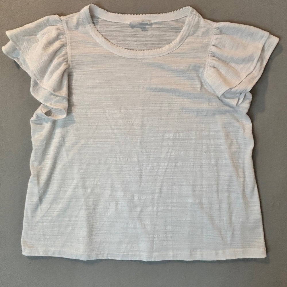 Jane + Delancey White Ruffle Flutter Sleeve Textured Slub Knit Top 1X